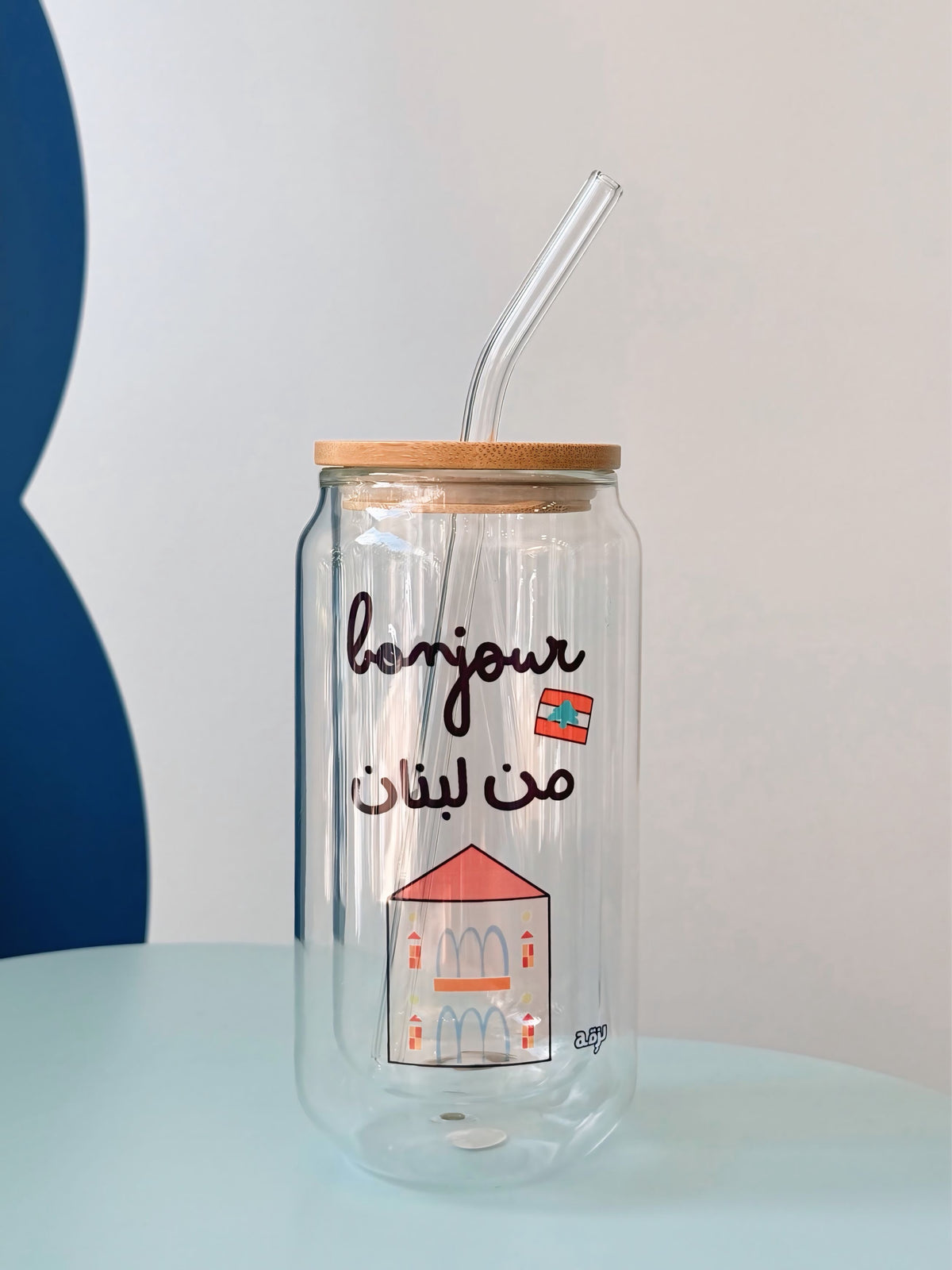 Bonjour men lebnen Iced coffee glass cup
