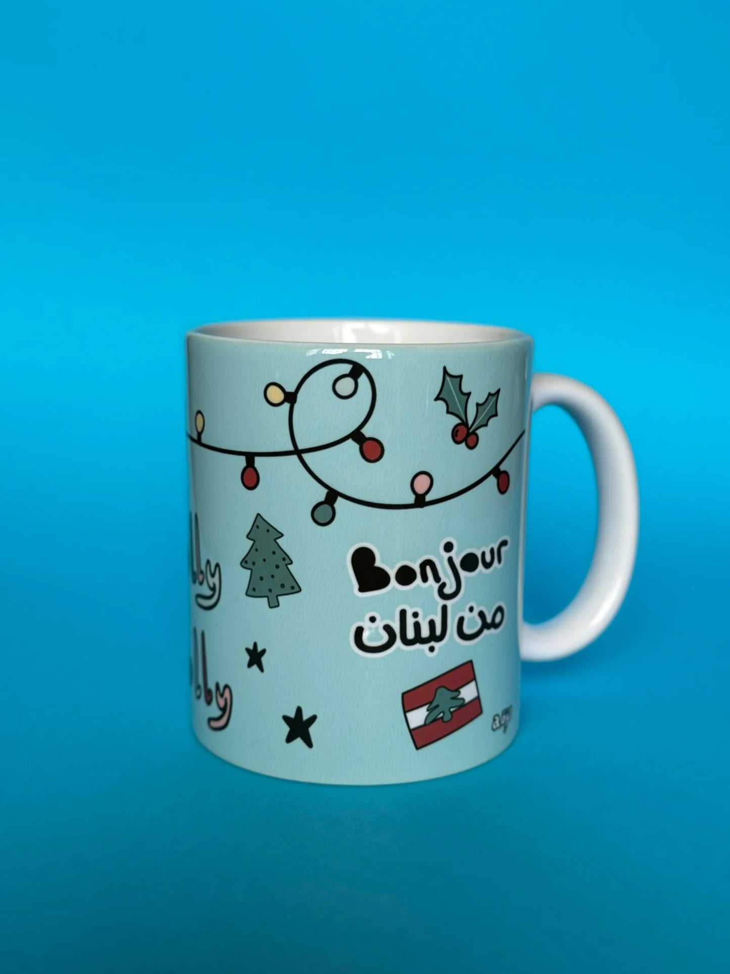Bonjour mn Lebnen glass mug