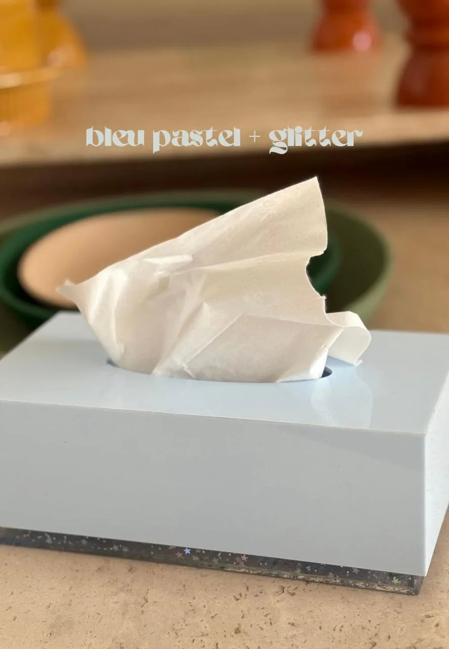Light Blue & Glitter Rectangle Tissue Box
