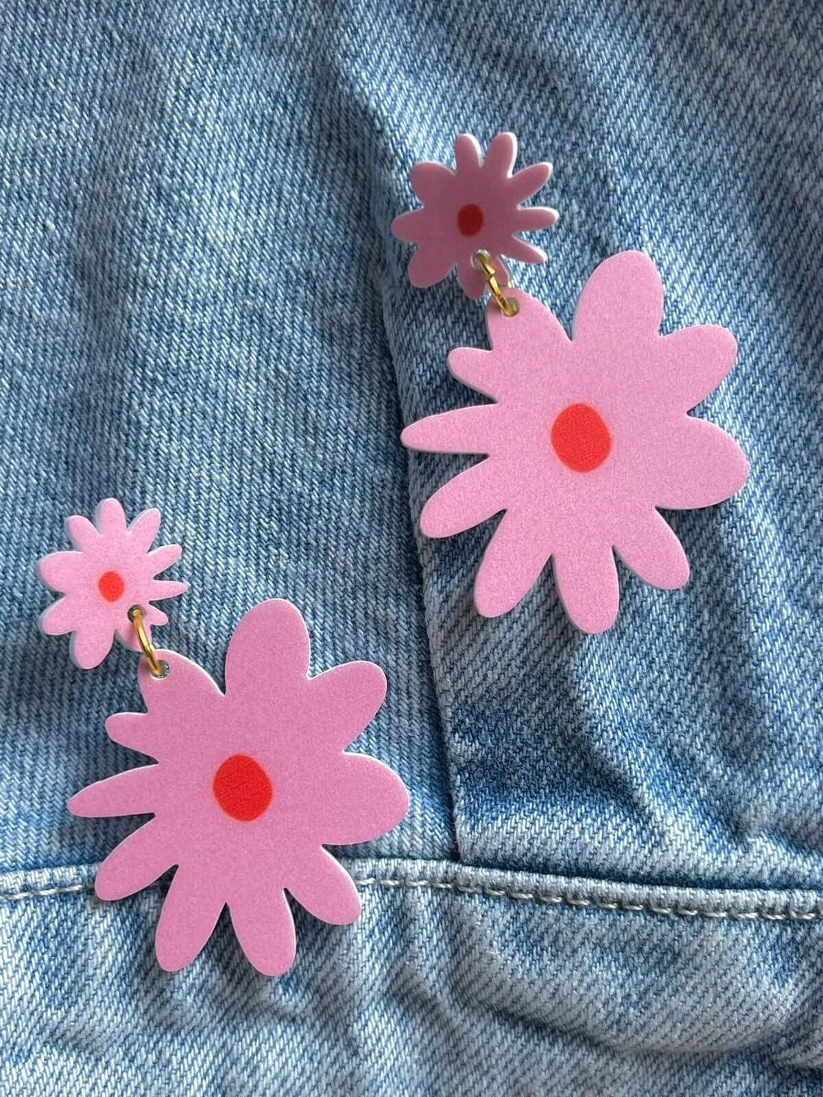 Pink flower earrings