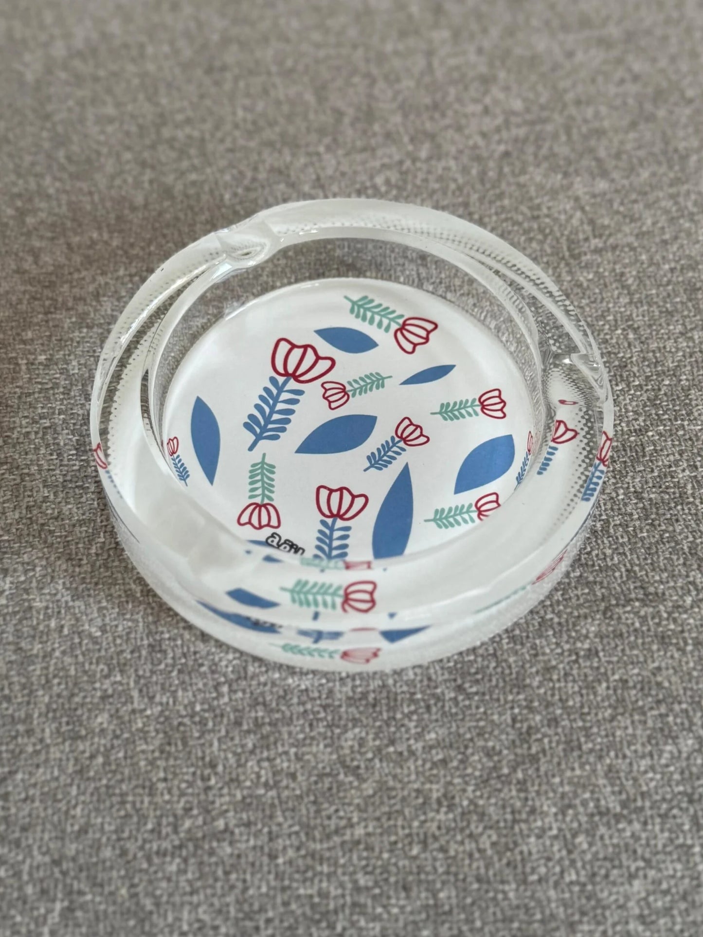 Shaffe Flowers Pattern Glass Ashtray
