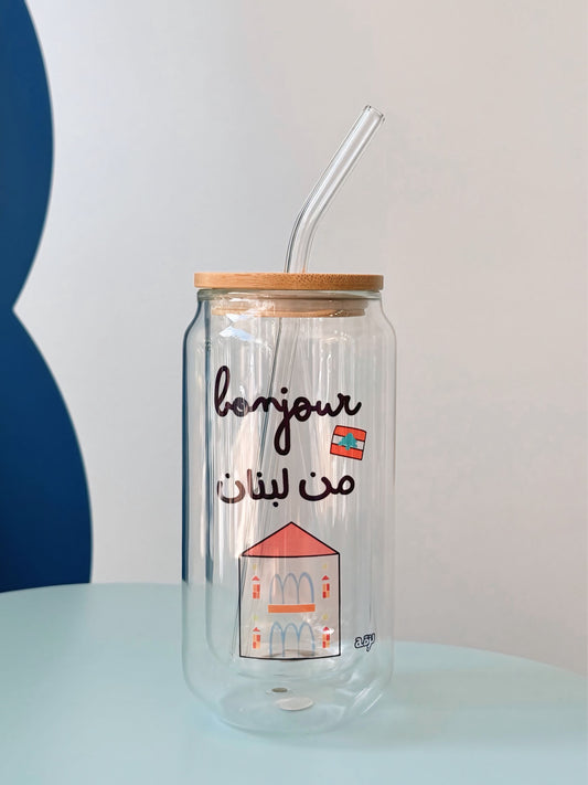 Bonjour men lebnen Iced coffee glass cup