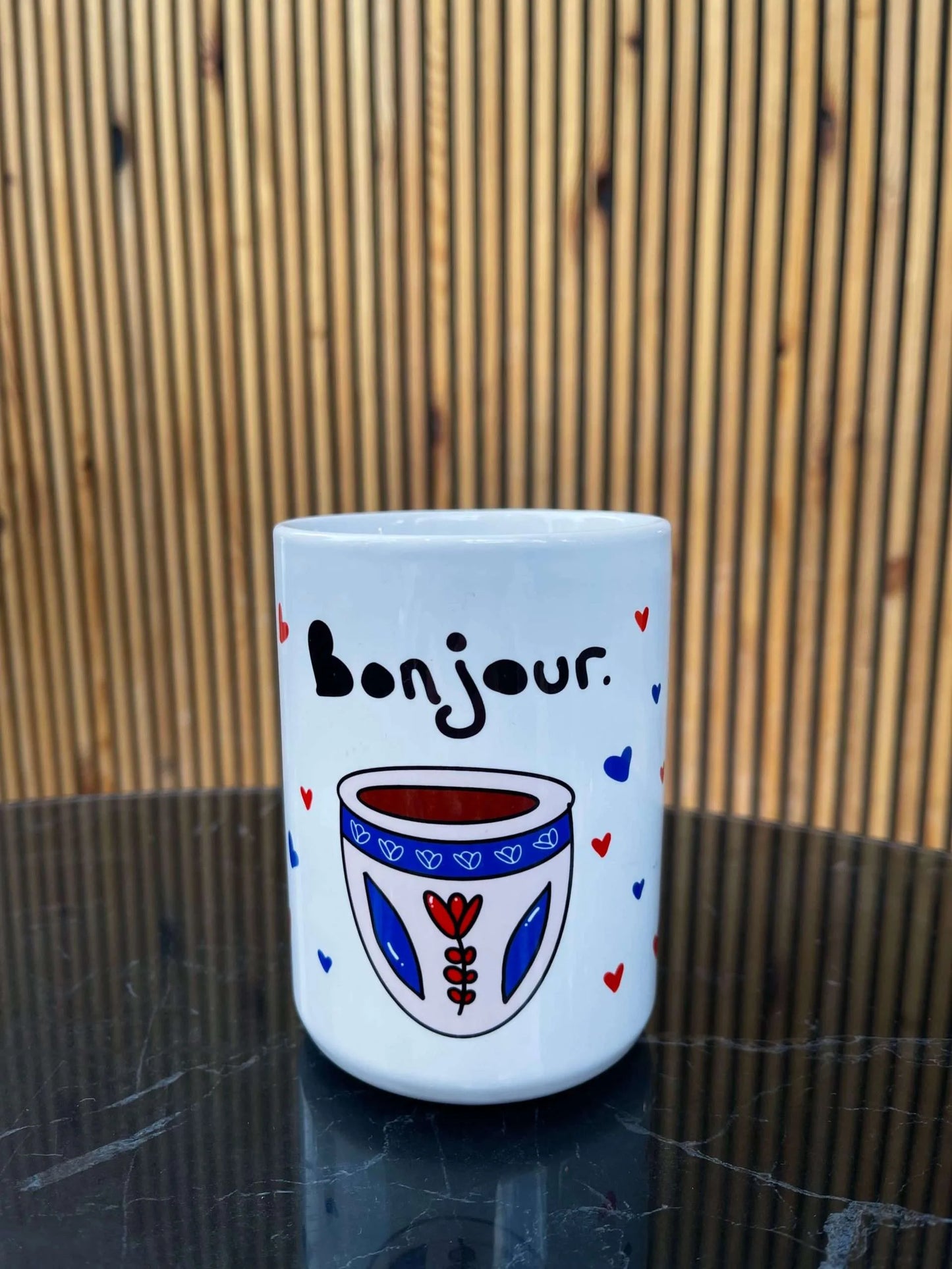 Bonjour glass mug