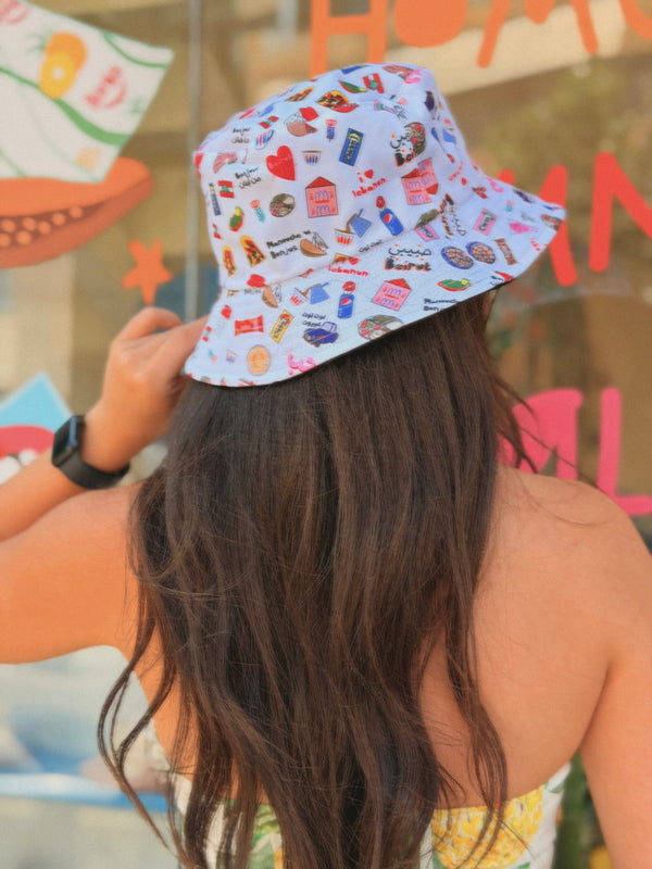 Lebanese white pattern bucket hat