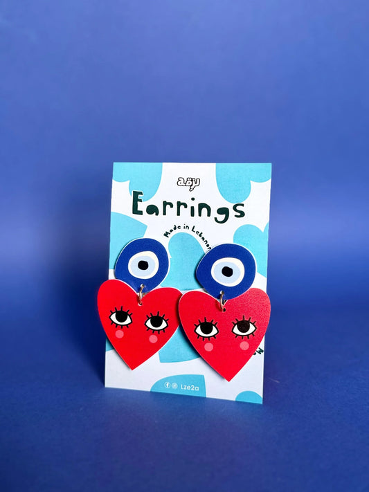 Evil Eye & Hearts Earrings