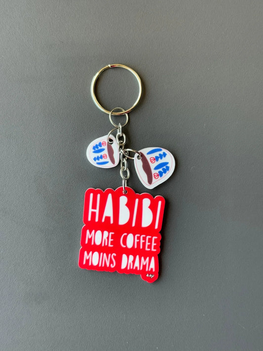 Habibi More COffee Moins Drama Keychain