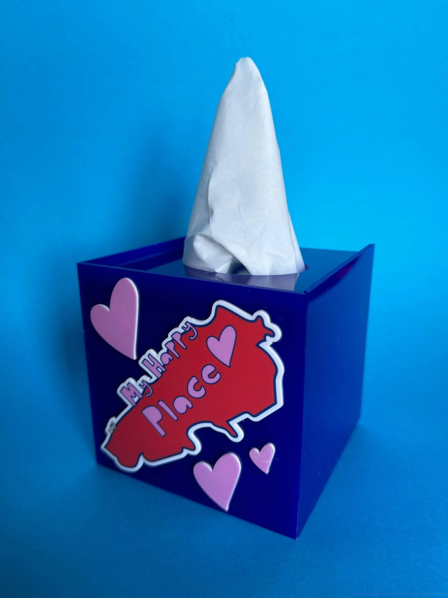 My happy place dark blue tissue box