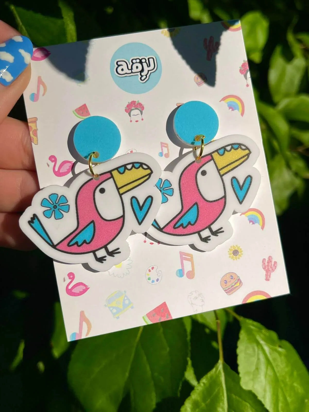 Pink bird earrings