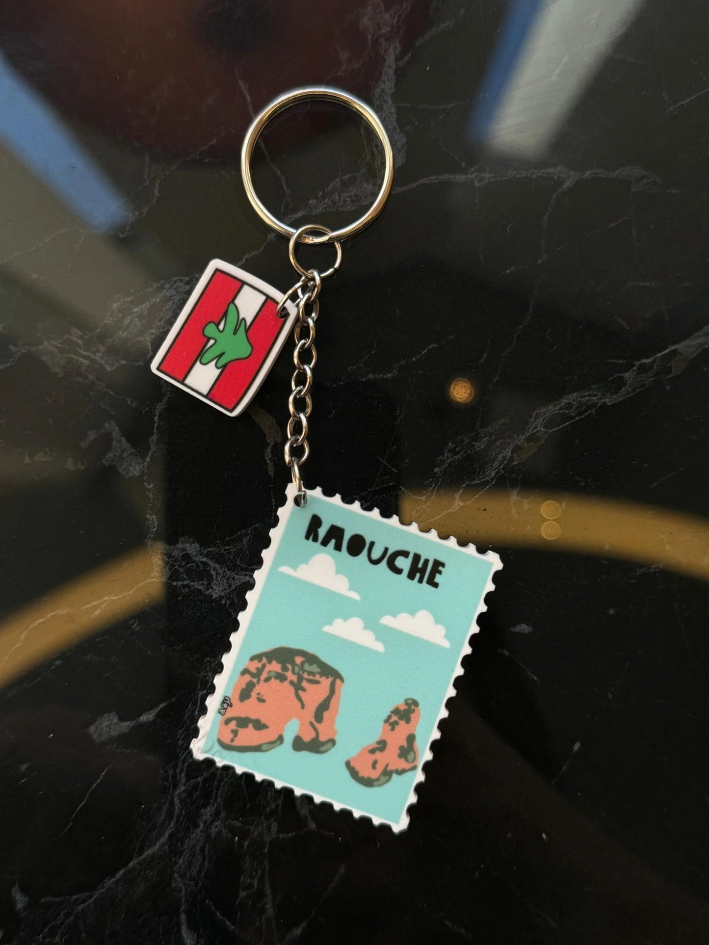 Raouche Postage Stamp keychain