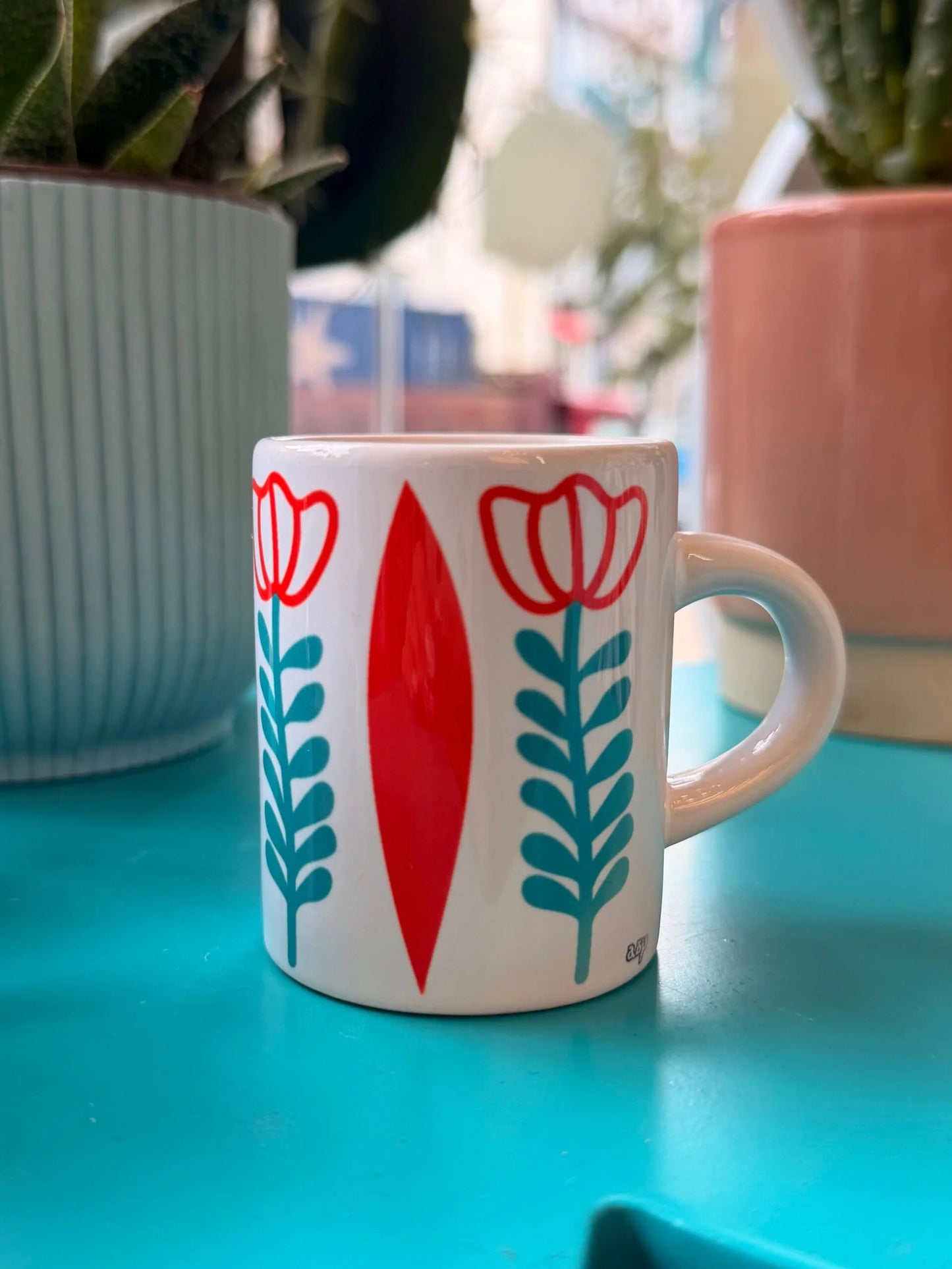 Red Chaffe Flowers Espresso Mug
