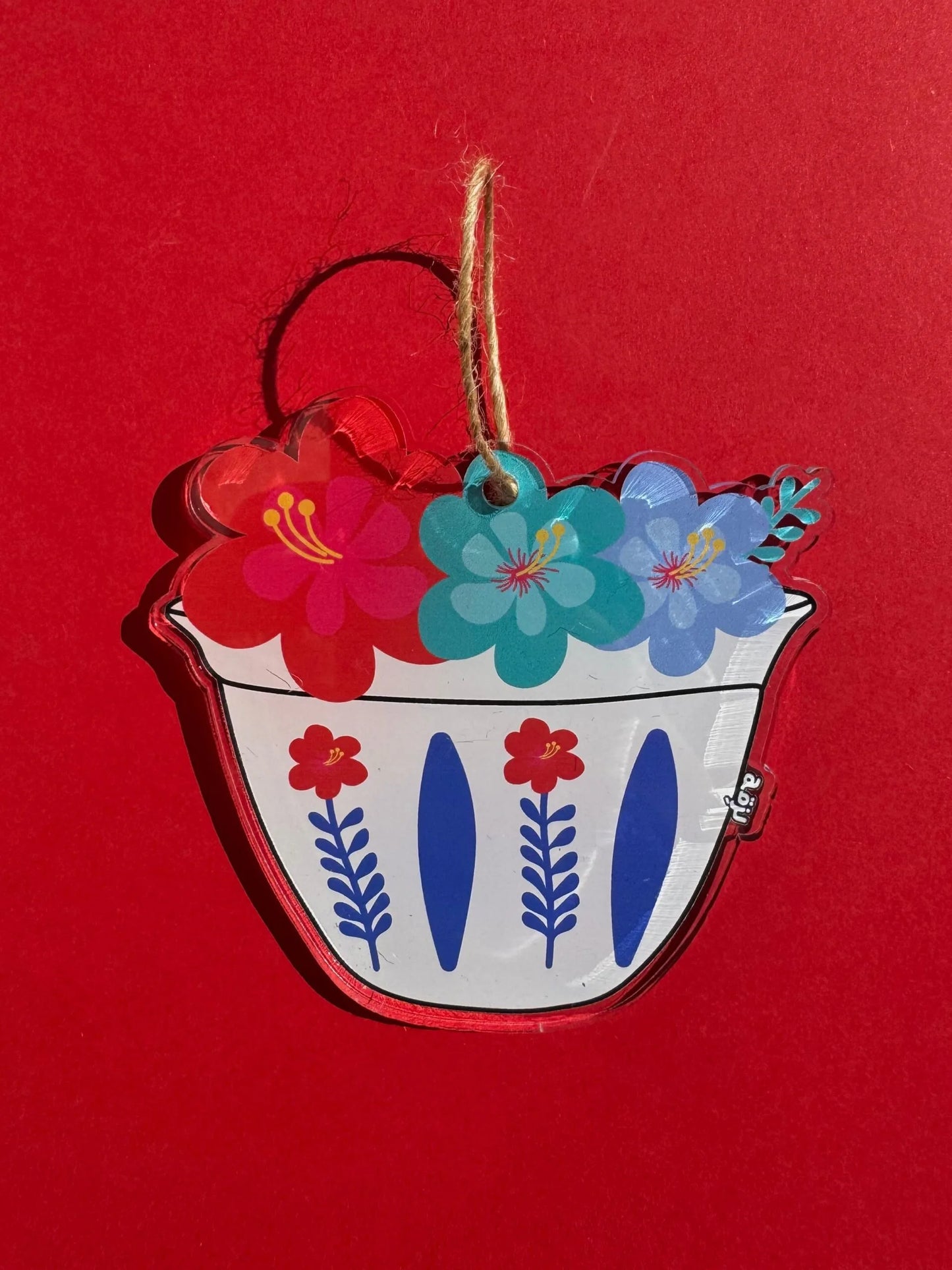 Shaffe Blue Cup With Flowers Ornament Tree