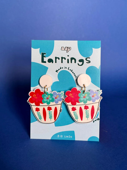Shaffe Flower Red Earrings