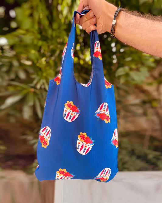 Shaffe flower blue tote bag
