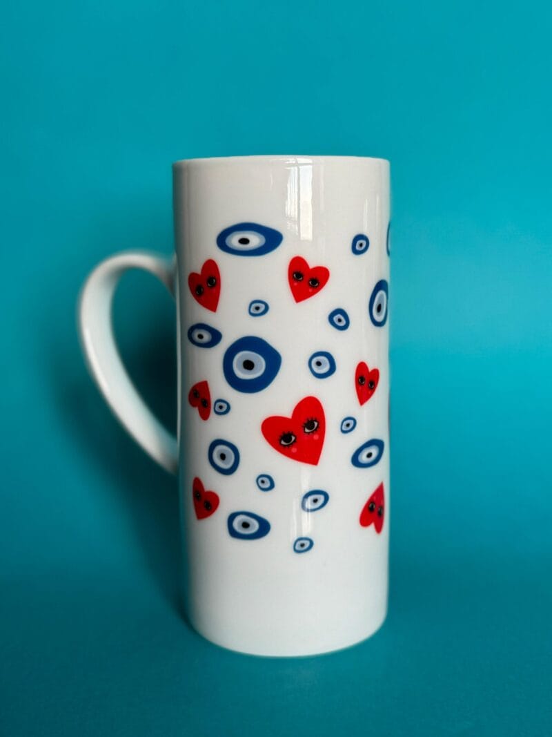 Evil Eye White Glass Mug
