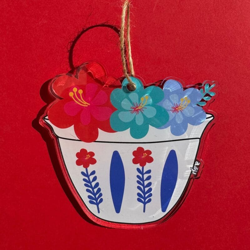 Shaffe Blue Cup With Flowers Ornament Tree