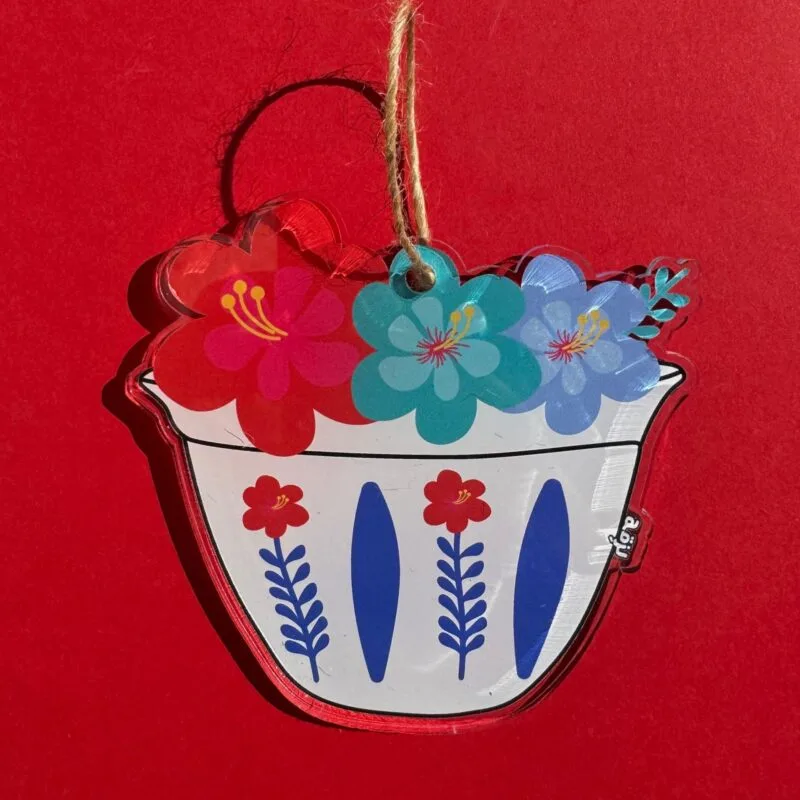Shaffe Blue Cup With Flowers Ornament Tree