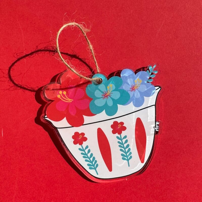 Shaffe Green Cup With Flowers Ornament Tree